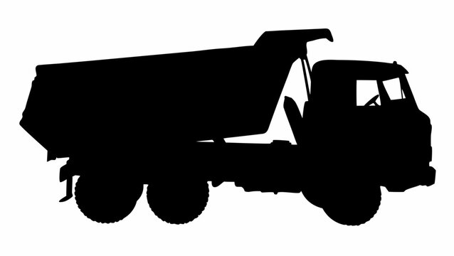 Black silhouette of a dump truck on a white background construction vehicle illustration