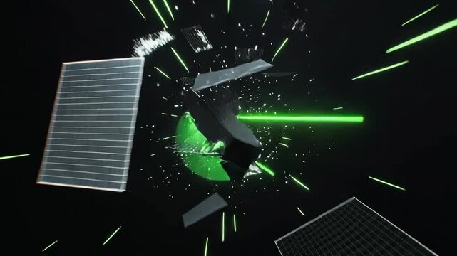 A dynamic and dramatic image depicting shattered glass, conveying a sense of impact and fragmentation. Ideal for representing disruption, change, or b