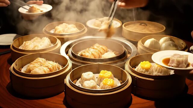 Steaming Dim Sum Feast - A Delicious Chinese Culinary Experience.