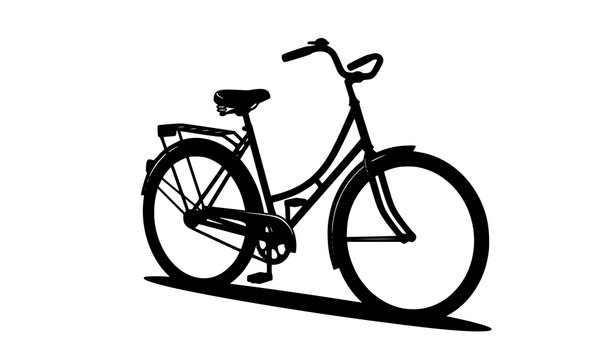Vintage bicycle silhouette black vector illustration with classic frame and angled perspective isolated on white