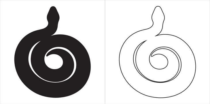 Stylized spiral shell or coiled abstract form in solid silhouette and outlined version with pointed extension at top