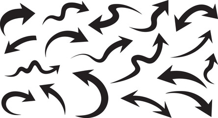 Fototapeta premium A collection of various black arrows pointing in different directions on a white background