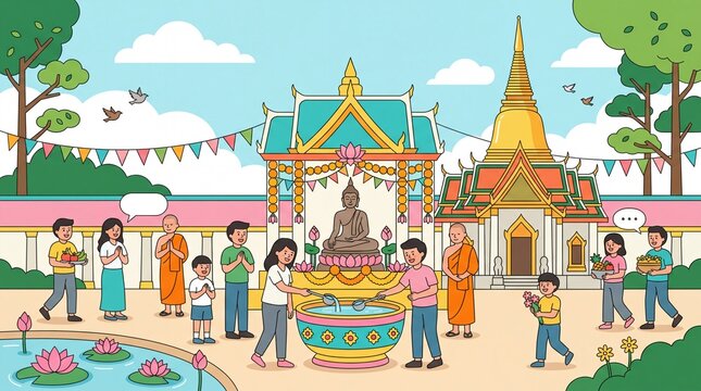 Songkran Festival Celebration at Thai Buddhist Temple