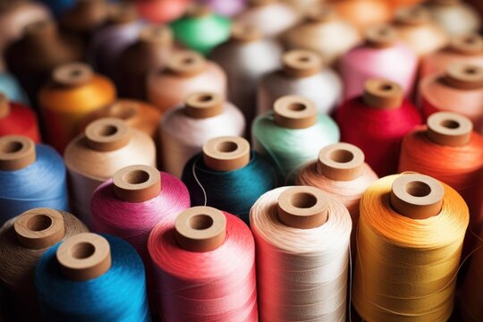 Many colorful spools of thread sit together, ready for a new project