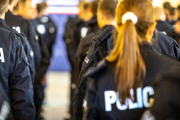 Grupa policjantów w mundurach widok z tyłu © FotoDax