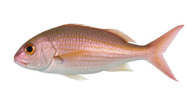 Detailed studio shot of a vibrant red snapper fish, a beautiful marine creature isolated on transparent background PNG