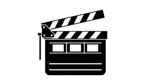 3D film clapperboard icon isolated on white background for movie production and video editing