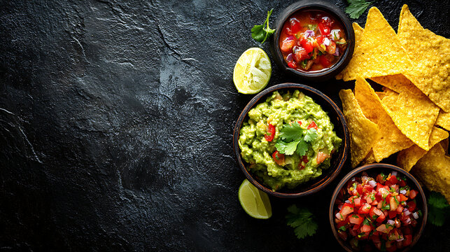 A delicious serving of guacamole and salsa with tortilla chips