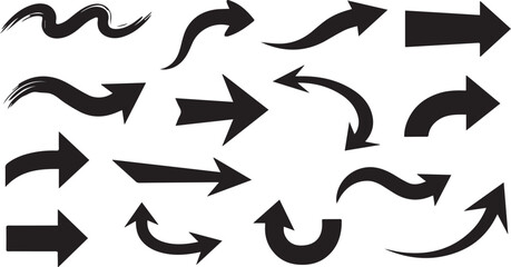 Fototapeta premium A collection of various black arrows pointing in different directions on a white background