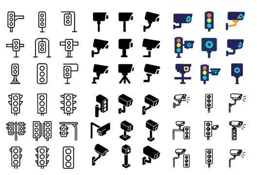 Security icons with camera traffic light outline