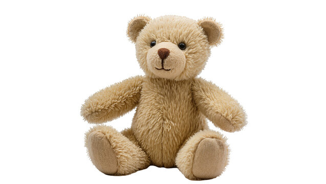 Cute light brown fluffy teddy bear sitting, a classic children s toy with a friendly smile, perfectly isolated PNG on transparent background for design projects