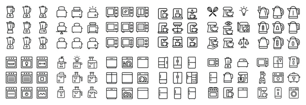 Kitchen icons with toaster kettle and microwave minimal