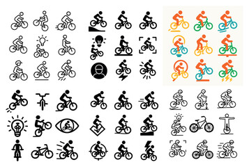 Fototapeta premium Cycling icons with bike rider helmet colorful style
