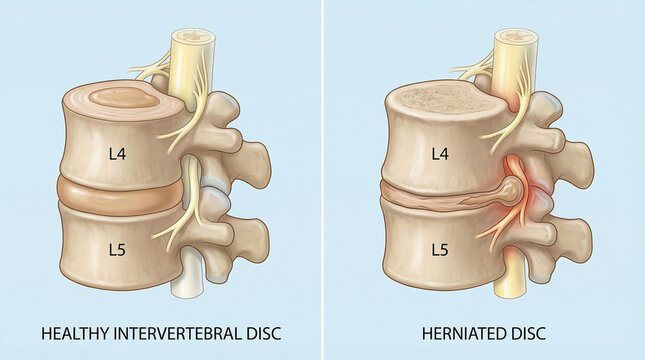 Healthy vs Herniated Intervertebral Disc Medical Comparison L4 L5 Spine