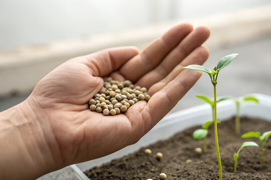 Seeds in Human Palm, Growth and Potential Concept Close Up