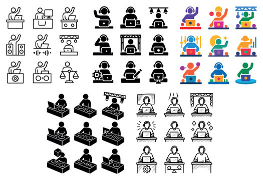 Music icons with dj headphones turntable colorful