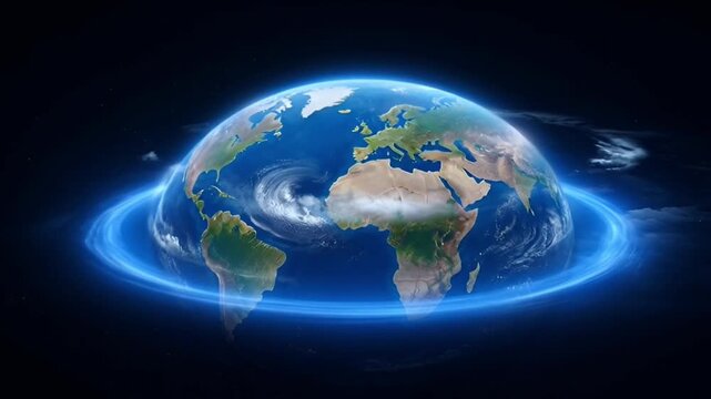 Globe with motion blue ring on black background