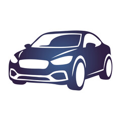 Fototapeta premium Logo concesionario de coches. Dibujo con silueta de la vista en perspectiva de un vehículo de lujo 
