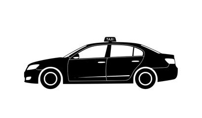 Fototapeta premium Taxi car side view black silhouette vector illustration classic cab vehicle isolated on white background