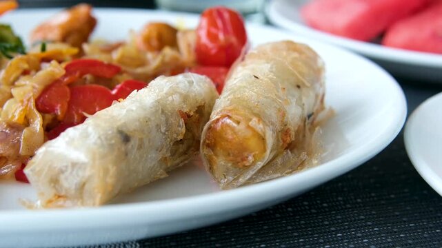 spring roll with sweet and sour sauce