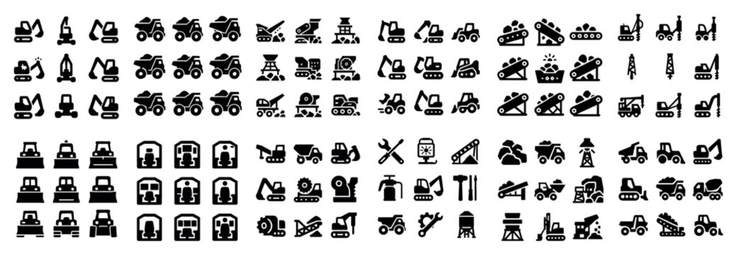 Construction icons with truck excavator bulldozer bold