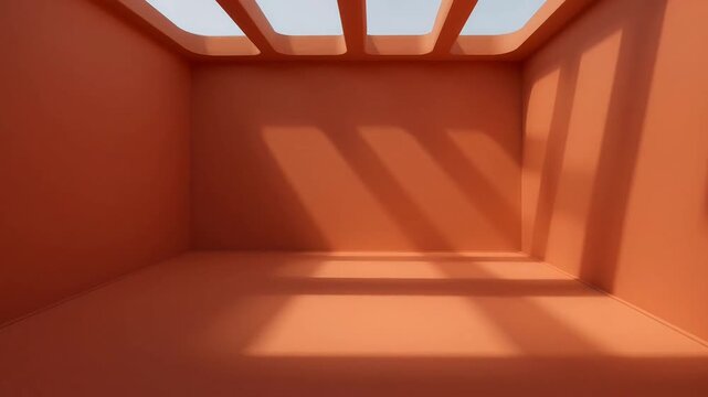 Orange room with slanted skylights and shadows on walls video