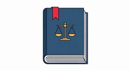 Fototapeta premium Law book with golden scales and red bookmark on blue cover symbolizing justice and knowledge