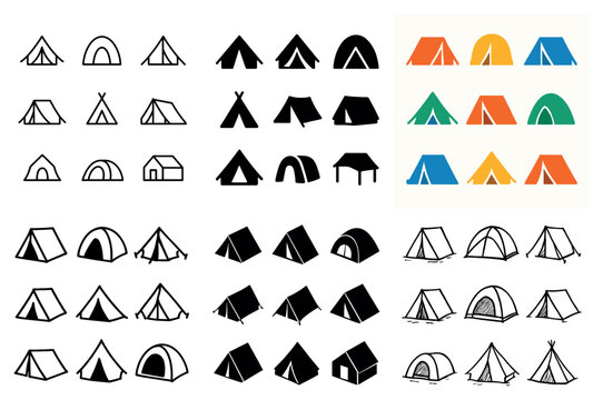 Outdoor icons with tent teepee canopy minimal flat
