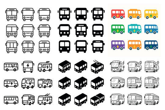Transport icons with bus coach minibus flat