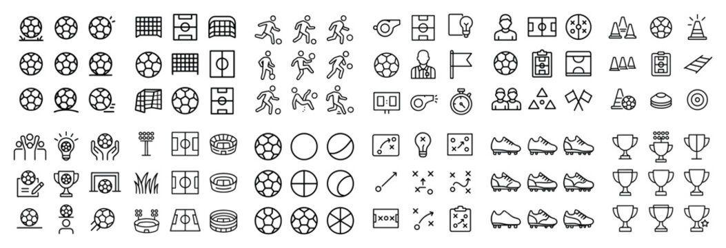 Soccer icons with ball goal player outline