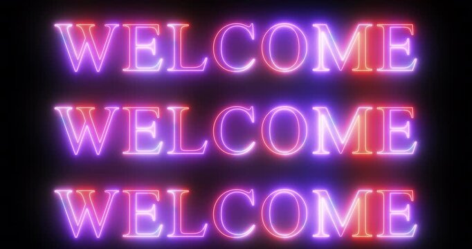 Welcome in neon lights passing on screen. Loop
