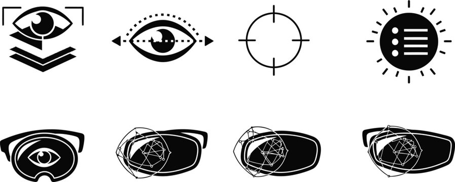 Silhouette bundle icons set for designers and developers eye and sun symbols