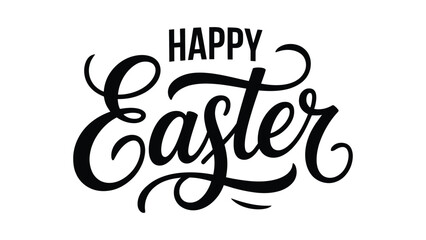 Happy Easter elegant black script calligraphy on white background, minimalist holiday typography and seasonal greeting vector illustration. © Icons Queen