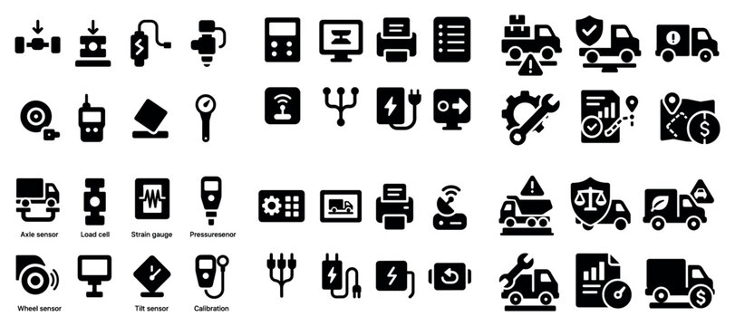 Industrial icons with sensors truck wrench flat