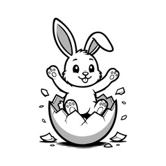 Logotipo conejo de Pascua. Dibujo sencillo con líneas y sombras de un conejito saliendo de un cascarón de huevo de Pascua, para felicitaciones y tarjetas © teracreonte
