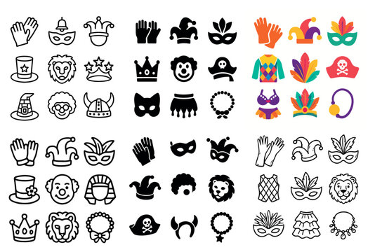 Carnival icons with mask crown clown colorful