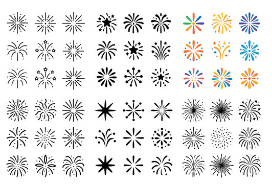 Celebration icons with fireworks and star colorful