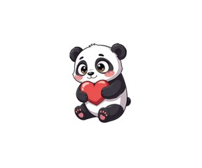 Obraz premium Cute panda holding heart illustration