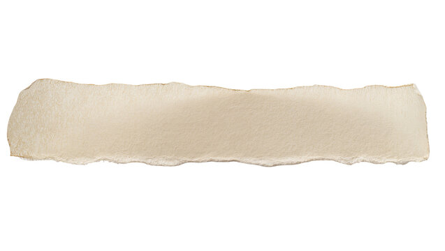 Light beige textured torn paper strip with rough deckle edges, a versatile design element isolated on transparent background PNG