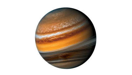 Vibrant gas giant planet with swirling orange and brown atmospheric bands and delicate ring system, isolated PNG, perfect for space-themed designs © Hugo