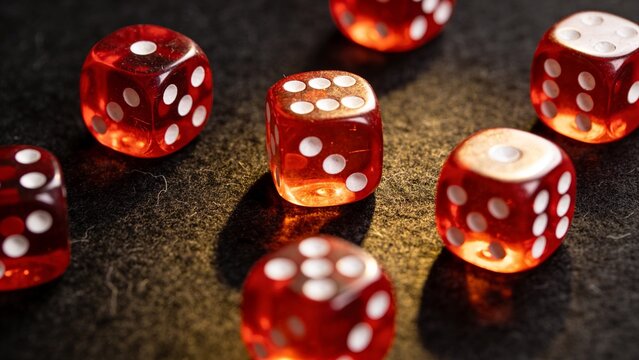 High-detail red dice with clean white pips for gaming and casino themes