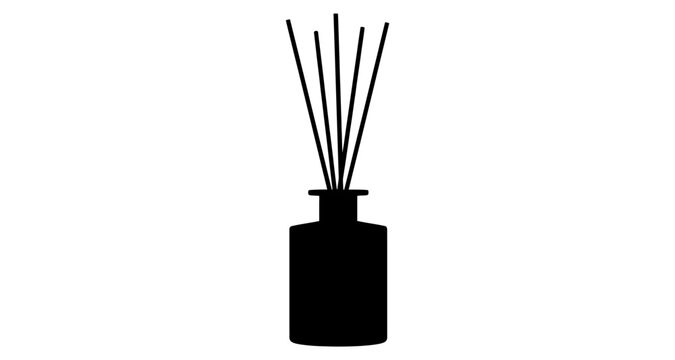 Black Silhouette of Reed Diffuser with Sticks on White Background Minimalist Home Fragrance