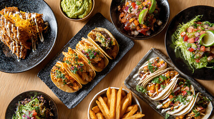 A variety of mexican food on a table