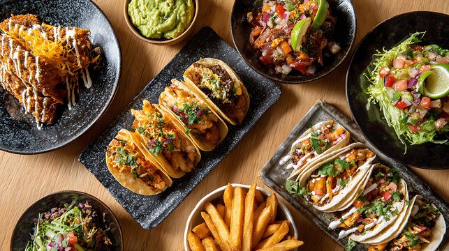 A variety of mexican food on a table