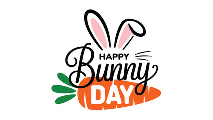 Happy Bunny Day cute easter typography with rabbit ears carrot and leaves playful festive holiday greeting design isolated on light background © Icons Queen