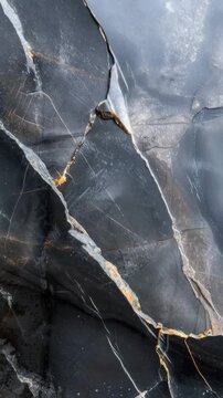 The camera captures black marble with visible lines and patterns. Natural light highlights the texture and details of the stone. Different angles show its unique features