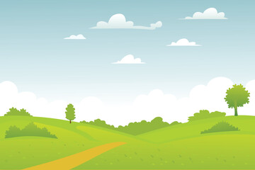 Fototapeta premium Peaceful landscape with rolling green hills and a clear sky