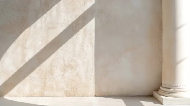 The video showcases classic architecture with light and shadow playing on walls and columns. It focuses on the simple beauty and design elements of the historic location
