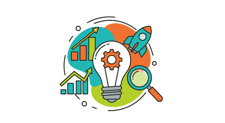Obraz premium Illustration depicting business growth, innovation, and strategic planning with graphic elements