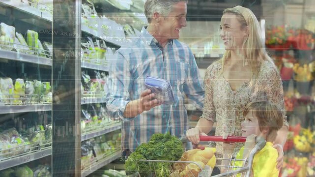 Animation of financial dat processing over couple shopping